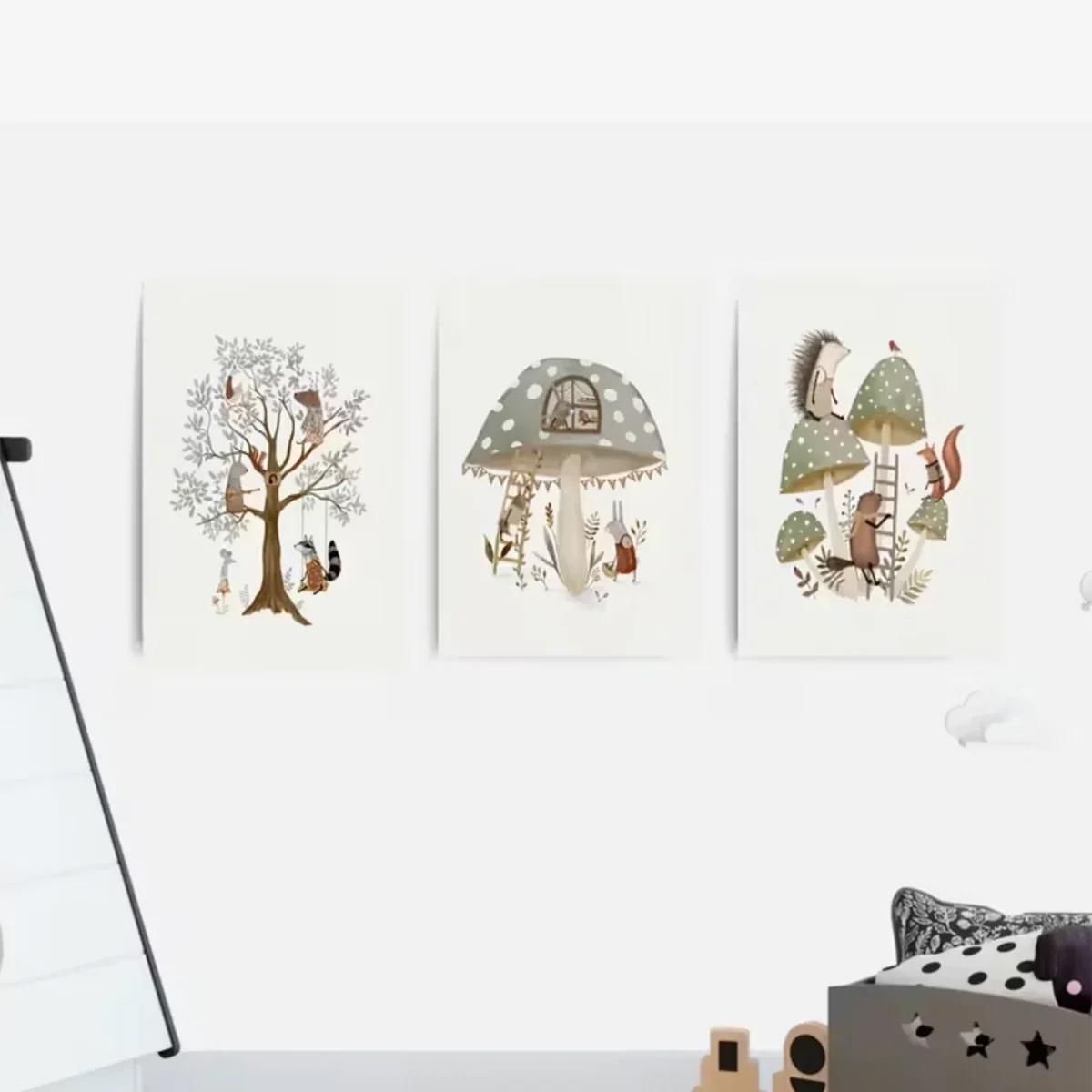 Set van 3 Canvas 'Dieren & Paddenstoelen' - Afbeelding 4