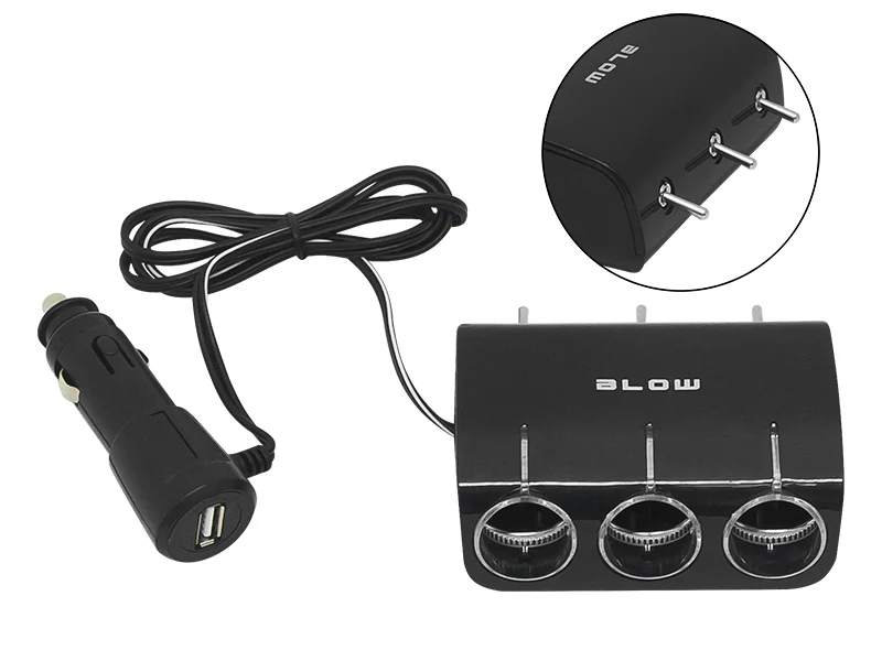 Splitter Triple Sigarettenplug 12-24 Volt met 1x USB - Zwart CS-34 - Afbeelding 2